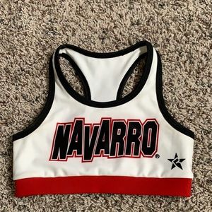 Navarro Cheer youth sports bra. Rebel Athletic.